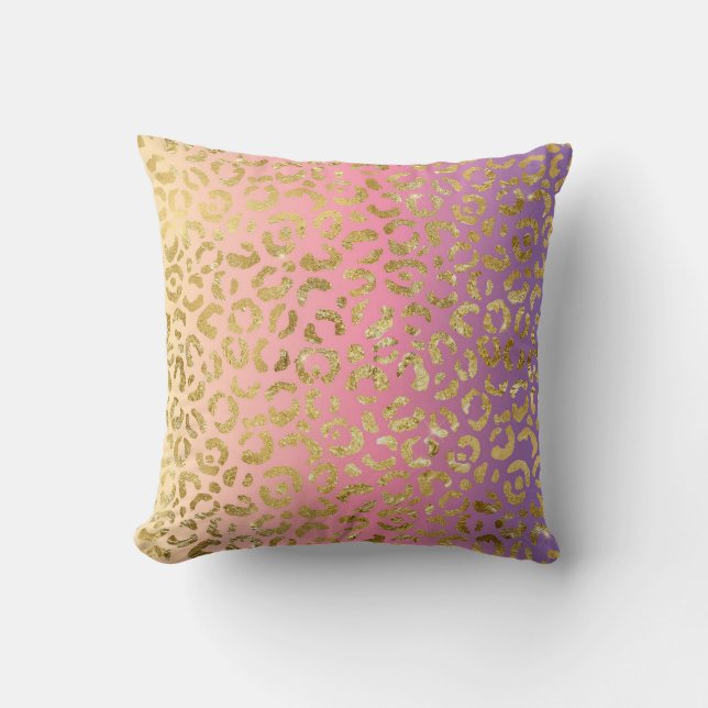 Lila Pink Ombre Gold Leopard Glam Kissen (Vorderseite)