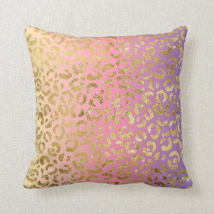 Lila Pink Ombre Gold Leopard Glam Kissen