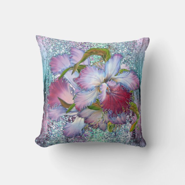 Lila Pink Orchid Floral Aquarell Kissen (Vorderseite)
