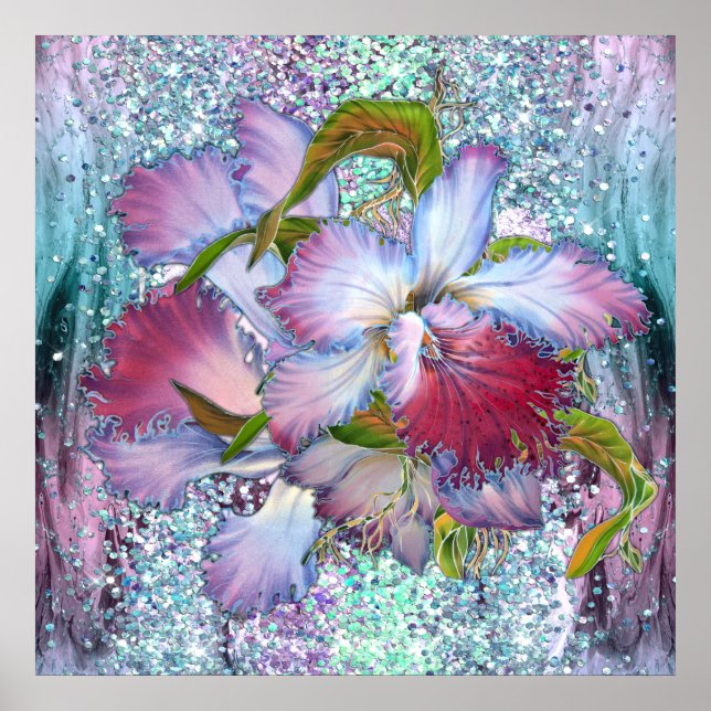 Lila Pink Orchid Floral Aquarell Poster (Vorne)