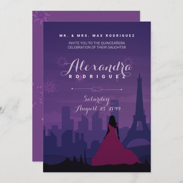 Lila Pink Paris Feuerwerk Quinceañera (Vorne/Hinten)