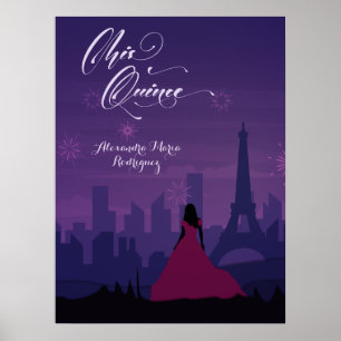 Lila Pink Paris Feuerwerk Quinceañera Poster