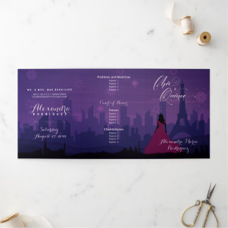 Lila Pink Paris Feuerwerk Quinceañera Tri-Falten I Dreifach Gefaltete Einladung