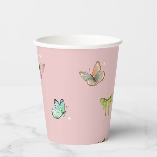 Lila Pink Pastell Butterfly Pappbecher (Vorderseite)