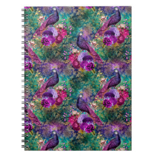 Lila Pink Peacock Floral Notizblock