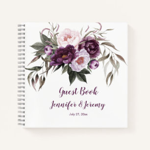 Lila Pink Peonies Grünes Gästebuch Notizbuch