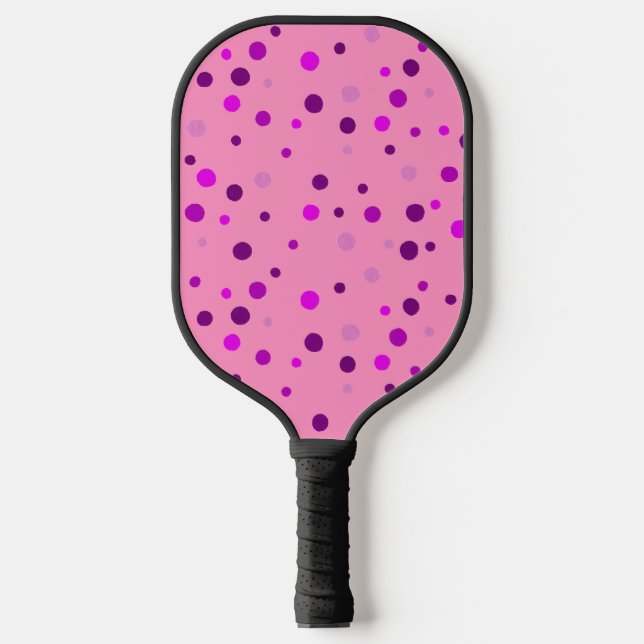 Lila Pink Polka Dots auf Pink Pickleball Paddeln Pickleball Schläger (Vorderseite)