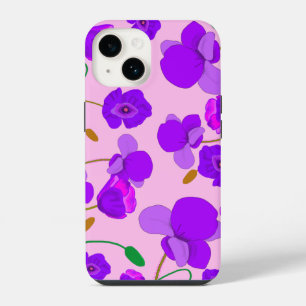 Lila Pink Poppy Papaver Field Illustration iPhone 14 Hülle