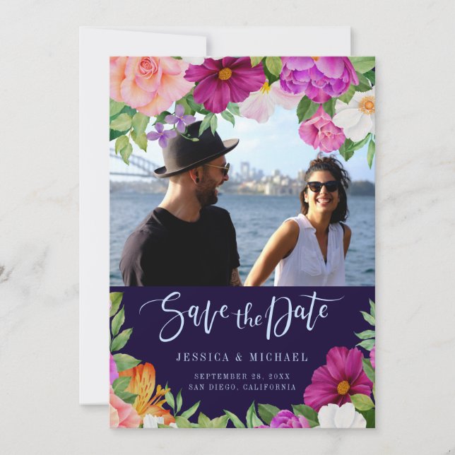 Lila Pink Rich Bouquets Blumenzwiebeln Foto Save The Date (Vorderseite)