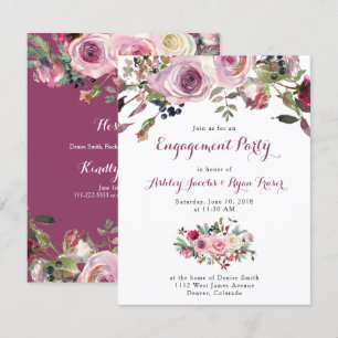 Lila Pink Rosa Floral Engagement Party Einladung
