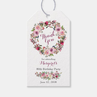 Lila Pink Rose Floral 80. Geburtstag Vielen Dank Geschenkanhänger