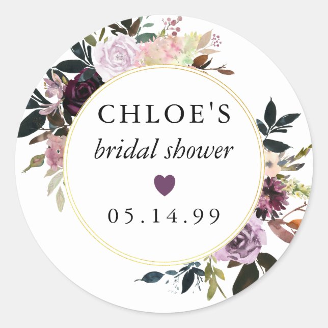 Lila Pink Rose Floral Brautparty Gefallen Runder Aufkleber (Vorderseite)
