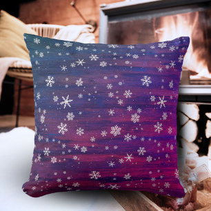 Lila Pink Rustic Wood Snowflake Weihnachten Kissen