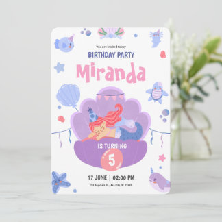 Lila Pink Schlaf Mermaid Happy Birthday Einladung