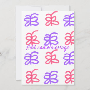Lila Pink-Schmetterling-Doodmuster fügt Namenstext Feiertagskarte