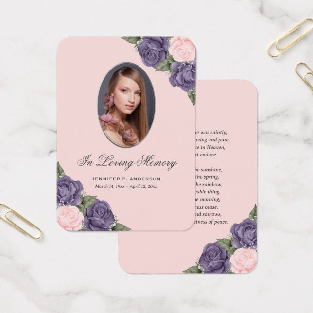 Lila Pink Silver Memorial Beerdigungskarte (Büro)