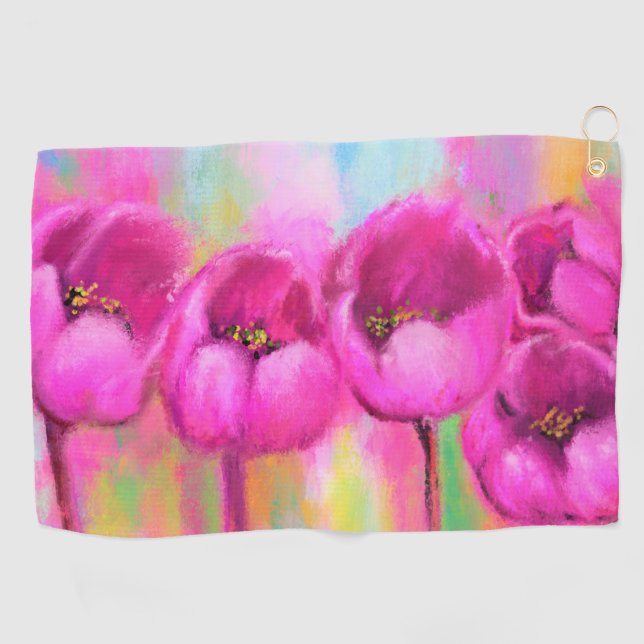 Lila Pink Tulips Golf Handtuch (Horizontal)