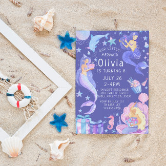Lila/pink unsere kleine Meerjungfrau alle Altersst Einladung