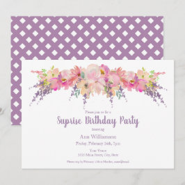 Lila Pink Watercolor Blumenüberraschung Geburtstag Einladung