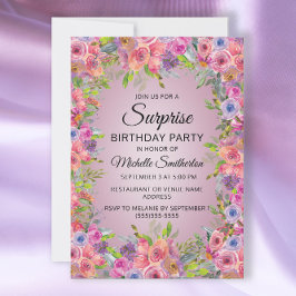 Lila Pink Watercolor Blumenüberraschung Geburtstag Einladung