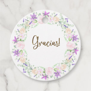 Lila Pink Watercolor Clematis Wreath Gracias Geschenkanhänger