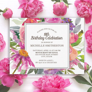 Lila Pink Watercolor Floral 18. Geburtstagsparty Postkarte