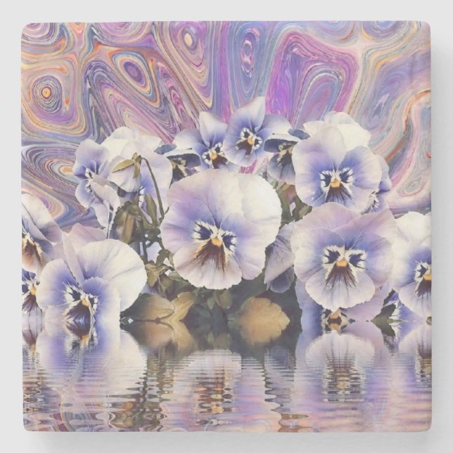 Lila Pink Weiße Stiefmütterchen in der Nähe von Wa Steinuntersetzer (Vorderseite)