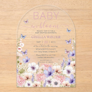 Lila Pink Wildblume Schmetterlinge Baby in Bloom Acryleinladungen