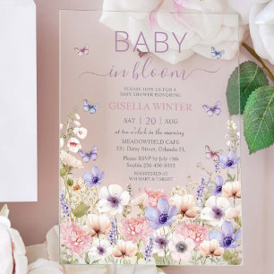 Lila Pink Wildblume Schmetterlinge Baby in Bloom Acryleinladungen