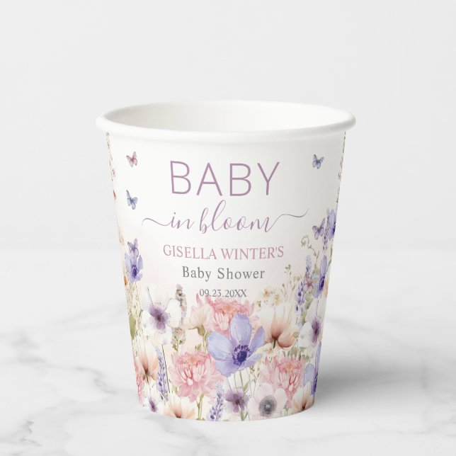 Lila Pink Wildblume Schmetterlinge Baby in Bloom Pappbecher (Vorderseite)