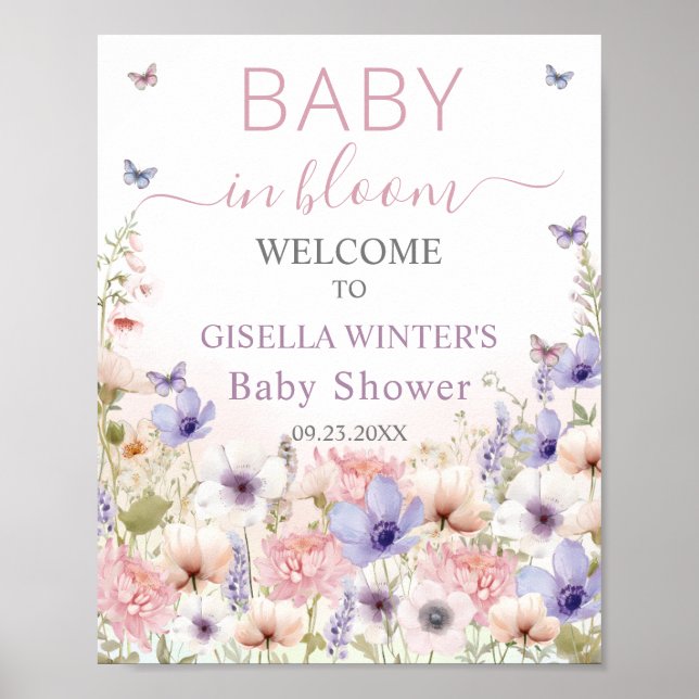Lila Pink Wildblume Schmetterlinge Baby in Bloom Poster (Vorne)