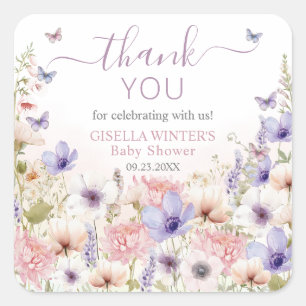 Lila Pink Wildblume Schmetterlinge Baby in Bloom Quadratischer Aufkleber