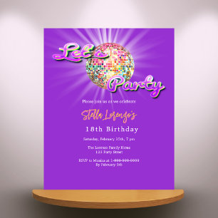 Lila-pinke Disco-Party-Einladung zum Geburtstag