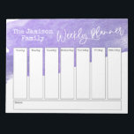Lila Pinselstrich Notizblock<br><div class="desc">In diesem lustigen Design habe ich die Oberseite des Hintergrundes in einem lila Aquarellpinselstrich bedeckt. Der Satz "Weekly Planner" wurde in einem lässigen Schriftart in Handschrift dargestellt und als Grafik oben auf der Seite platziert. Verwenden Sie die Vorlagenfelder, um Ihre Daten nach Belieben hinzuzufügen. Die Grafik kann vergrößert oder vergrößert...</div>