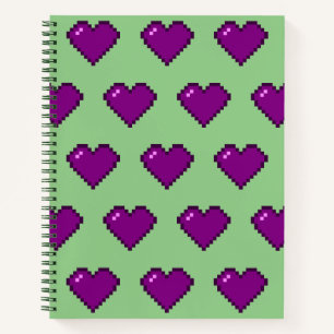 Lila Pixel Herzmuster Notizbuch