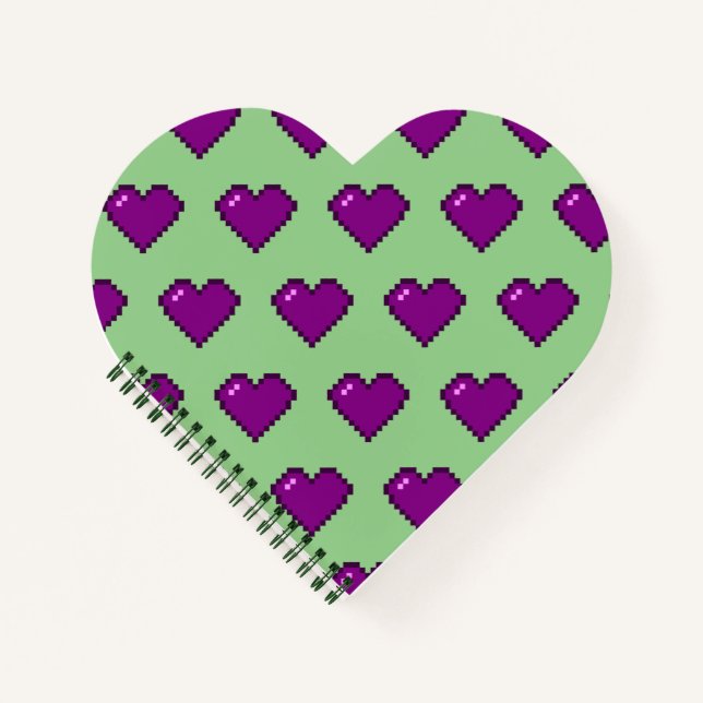 Lila Pixel Herzmuster Notizbuch (Vorderseite)