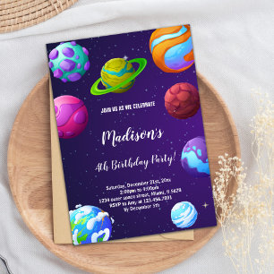 Lila Planeten Einladung zum Geburtstag