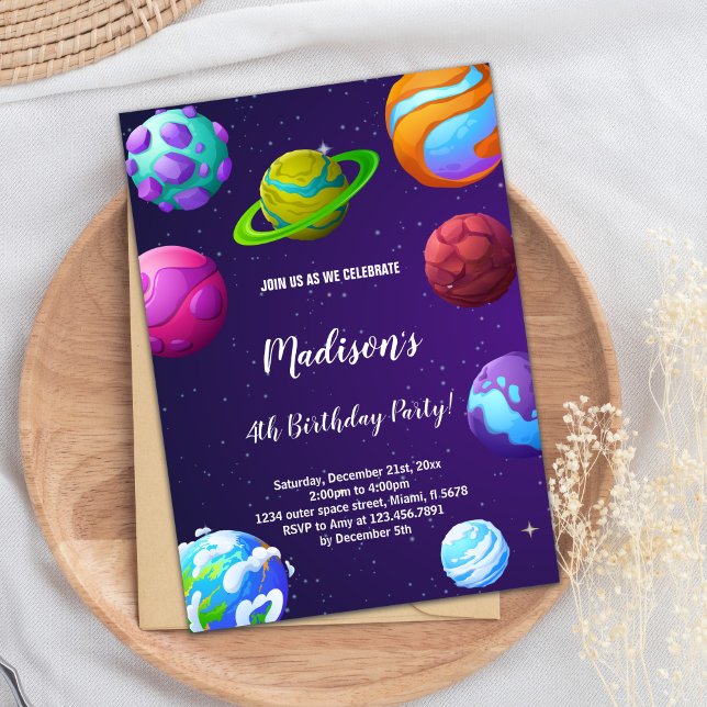 Lila Planeten Einladung zum Geburtstag (Purple Planets Birthday Invitations)