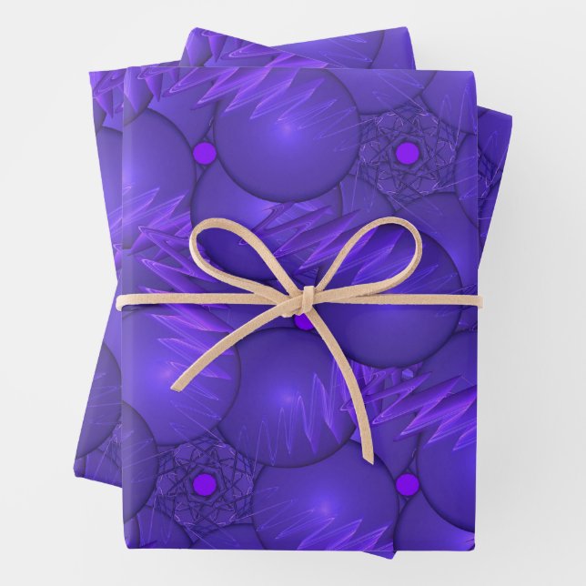 Lila Planeten und Blitze Geschenkpapier Set (Beispiel)