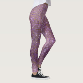 Lila Plum Gold-Metallic Diamond Funkelnd Leggings