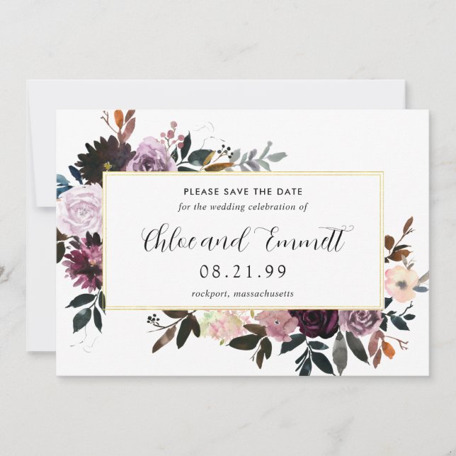 Lila Plum Mauve Rosa Save the Date florale Karte (Vorderseite)