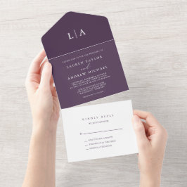 Lila Plum Minimalistisch Hochzeit All In One Einladung