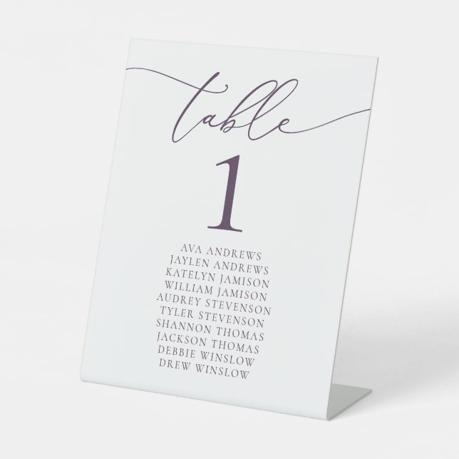 Lila Plum Minimalistisch Wedding Tischnummer Sockelschild (Vorderseite)
