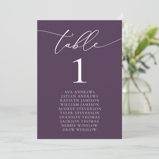 Lila Plum Minimalistische Hochzeitssitzkarte Einladung (Stehend Vorderseite)