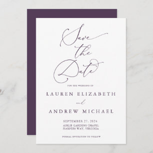 Lila Plum Modern Save the Date Minimalistisch Einladung