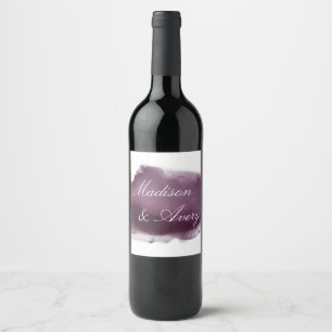 Lila Plum Moderne Wasserfarbe Romantische Hochzeit Weinetikett