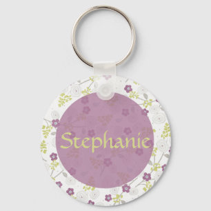 Lila Plumeria Customizable Name Button Schlüsselan Schlüsselanhänger