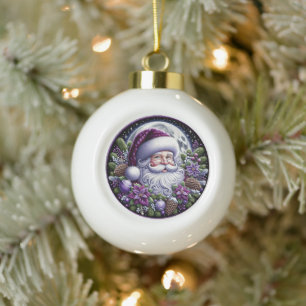 Lila Poinsettia Weihnachten verzaubern Keramik Kugel-Ornament