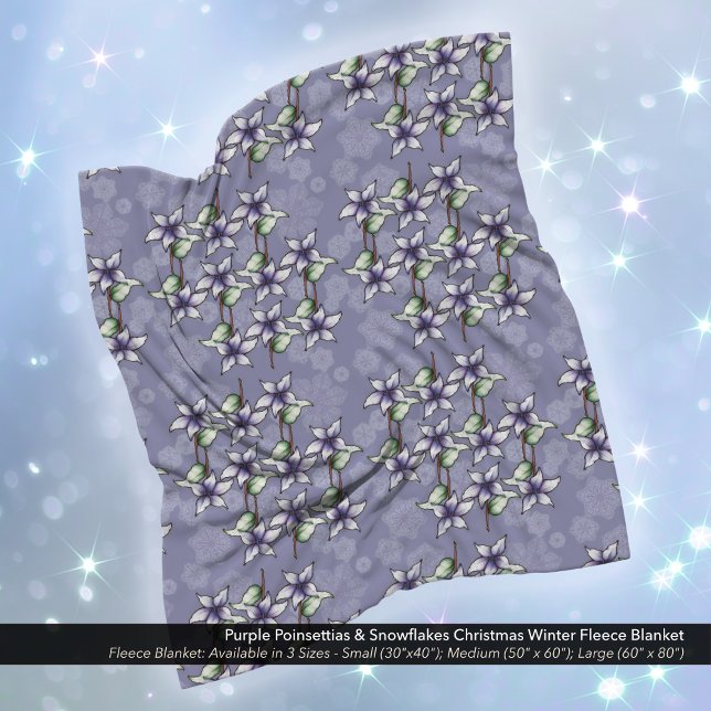 Lila Poinsettias & Snowflakes Weihnachten Fleecedecke (Purple Poinsettias & Snowflakes Christmas Winter Fleece Blanket)