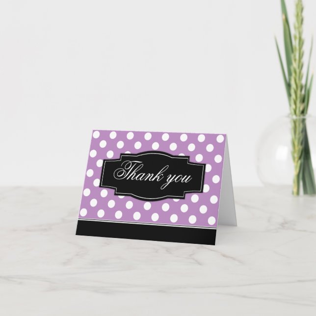 Lila Polka Dot Black Frame Dankeschön Karte (Vorderseite)